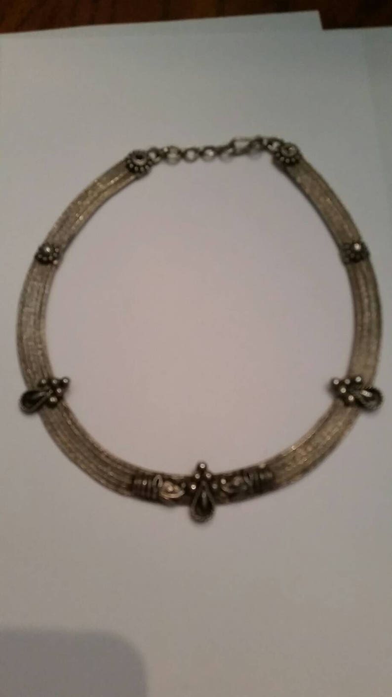 Vintage Sterling Silver Bali Necklace Ornate Woven Mesh Choker Persian 48 grams