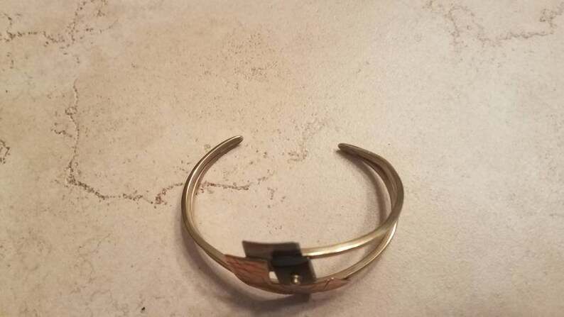 Vintage Sterling Silver Brass Modernist Cuff Bracelet
