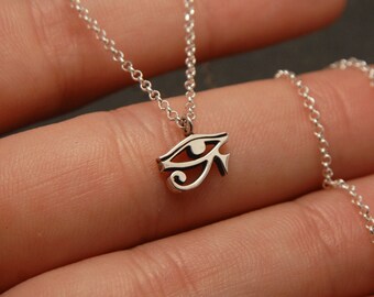 EGYPTIAN EYE OF HORUS 925 STERLING SILVER PENDANT WITH LEATHER NECKLACE & BOXED 