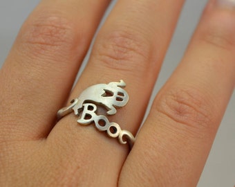 BOO Wrap Ring Halloween Autumn Jewelry Ghost Ring Gift for Halloween Night Sterling Silver 925 Funny Cool Gift Idea BOO Ghost Jewelry