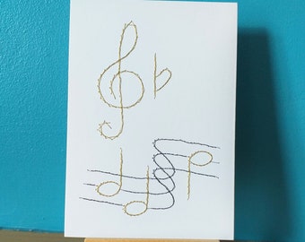 Musical Notes Hand Stitched Birthday or Greeting Card - can be personalised