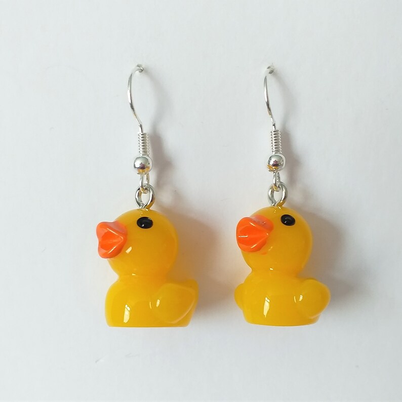 Resin Rubber Duck Silver Plated Earrings Etsy UK