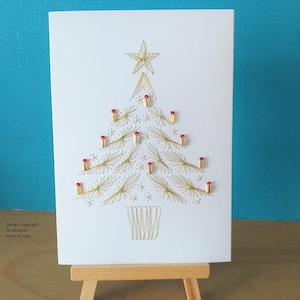 Unique Gold Tree Christmas Card - can be personalised, Beaded Christmas Tree Card, Hand Stitched Christmas Tree Card, Special Christmas Card