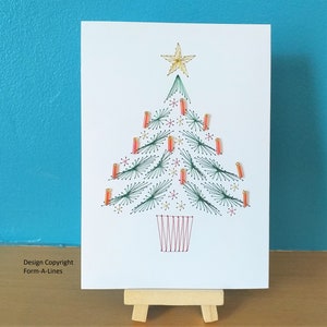 Unique Green Red and Gold Tree Christmas Card - can be personalised, Beaded Christmas Tree Card, Hand Stitched Christmas Tree Card,