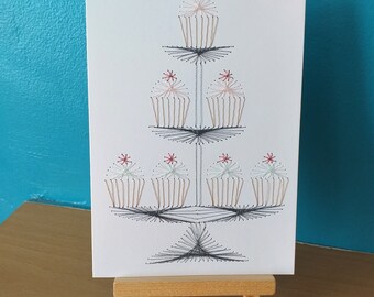 Cupcakes Hand Stitched Birthday or Greeting Card - can be personalised