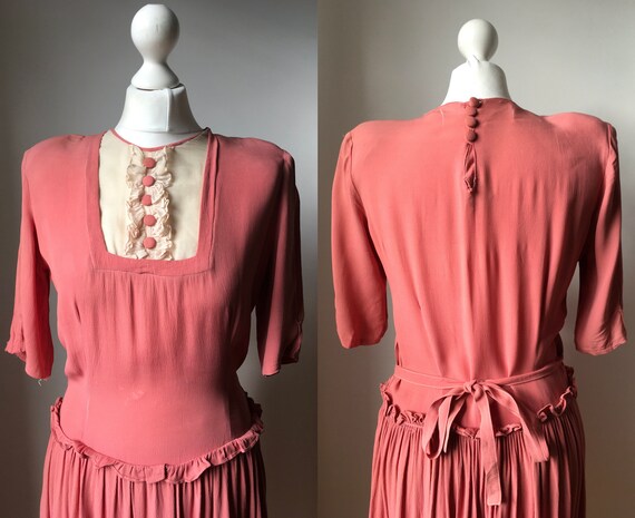 Vintage 1940s rose madder pink rayon crepe day dr… - image 2