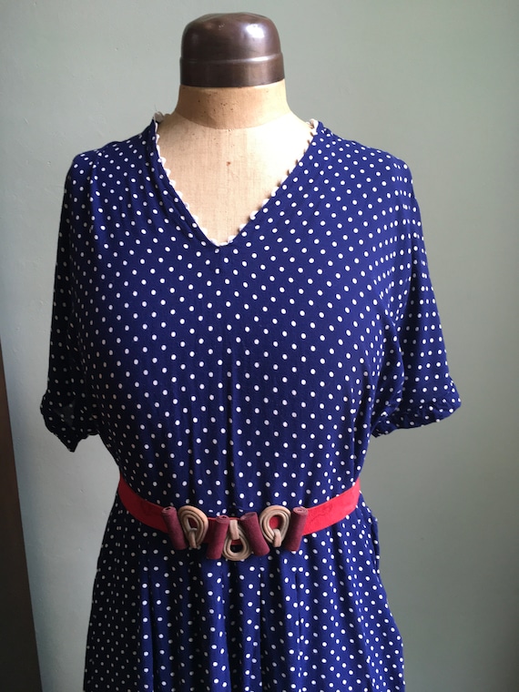 Vintage 1940s 1950s blue white polka dot printed … - image 7