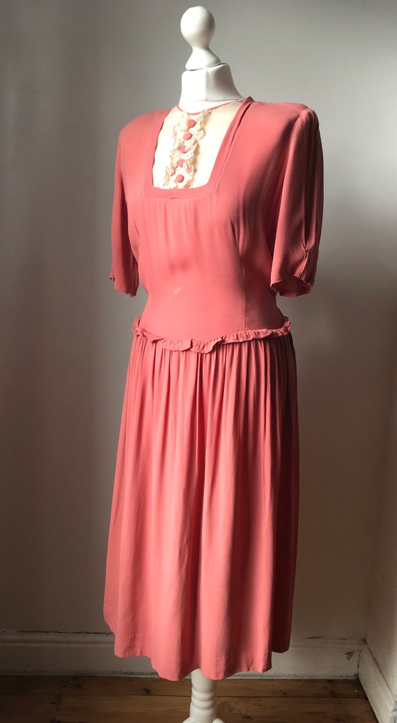 Vintage 1940s rose madder pink rayon crepe day dr… - image 4