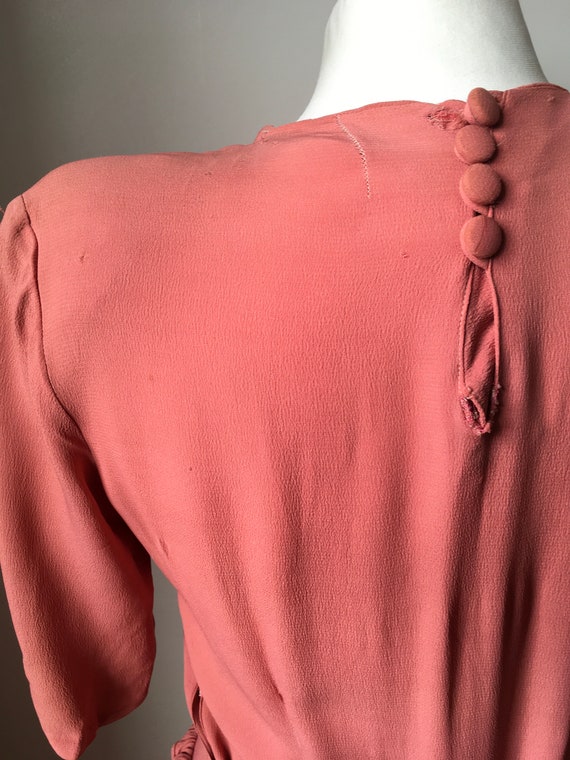 Vintage 1940s rose madder pink rayon crepe day dr… - image 10