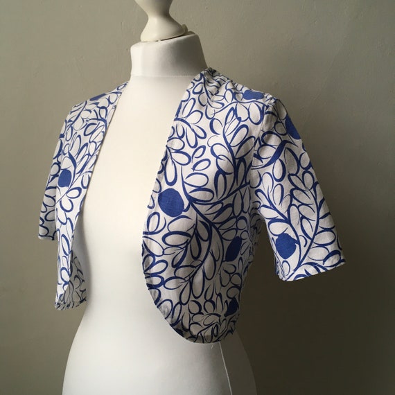 Vintage 1940s 1950s white & blue abstract floral f