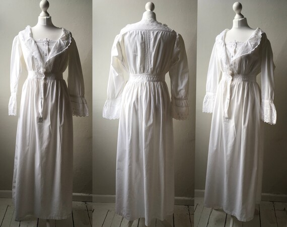 Antique late Victorian Edwardian white cotton & br
