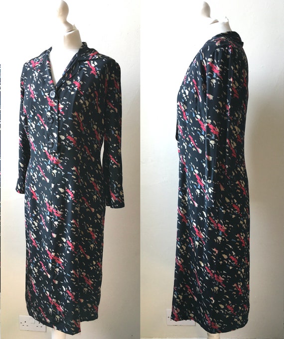 Vintage 1940s 1950s abstract patterned dark navy … - image 2