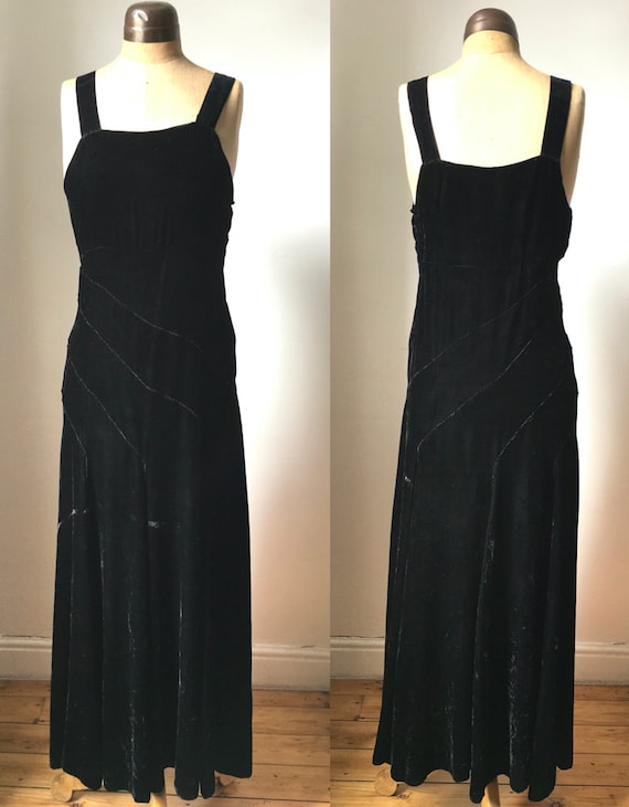 Vintage 1930s Art Deco black silk velvet sleevele… - image 8