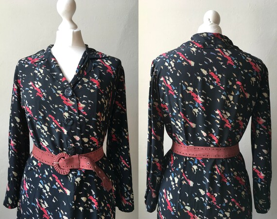 Vintage 1940s 1950s abstract patterned dark navy … - image 3