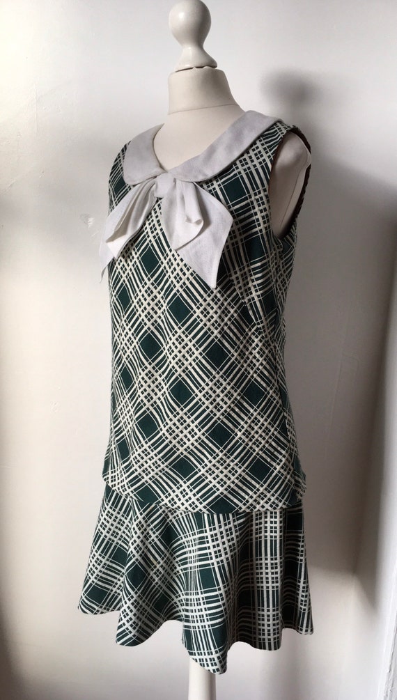 Vintage 1960s dark green & white windowpane check… - image 3