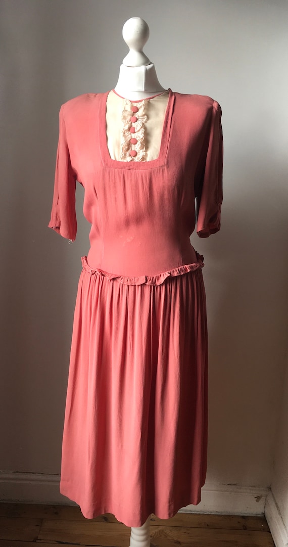 Vintage 1940s rose madder pink rayon crepe day dr… - image 3