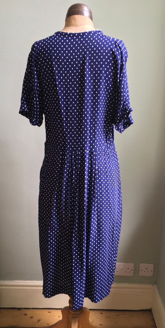 Vintage 1940s 1950s blue white polka dot printed … - image 4