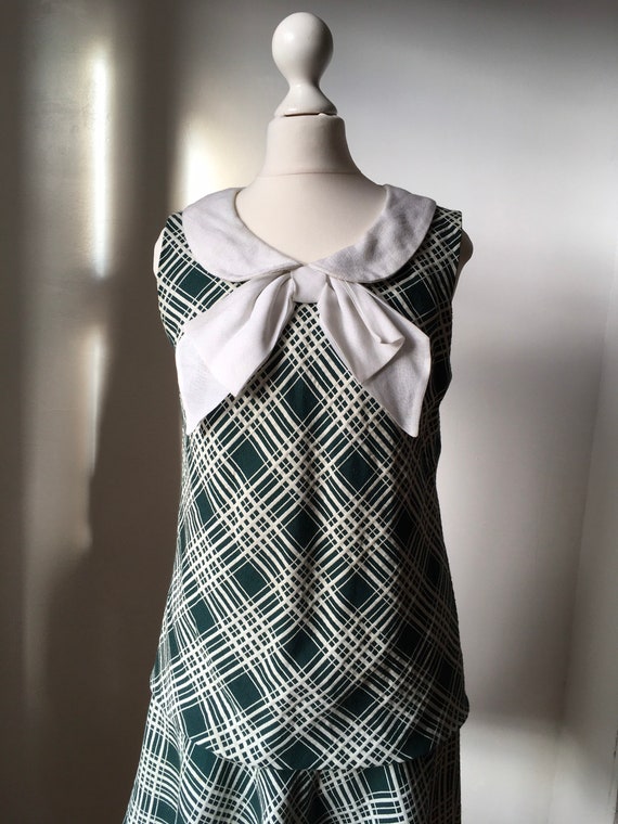 Vintage 1960s dark green & white windowpane check… - image 6