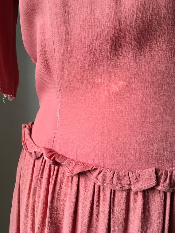 Vintage 1940s rose madder pink rayon crepe day dr… - image 8