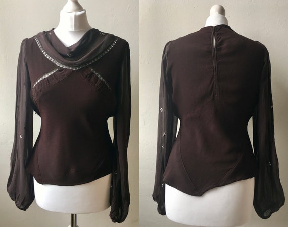 Vintage 1930s / 1940s brown crepe evening blouse w