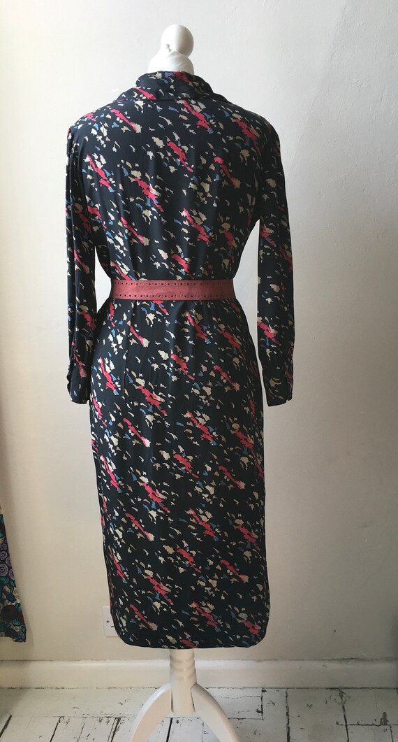 Vintage 1940s 1950s abstract patterned dark navy … - image 8