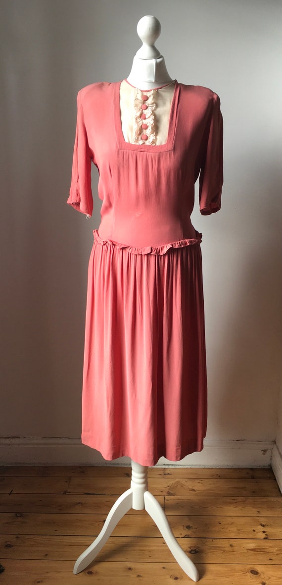 Vintage 1940s rose madder pink rayon crepe day dr… - image 7