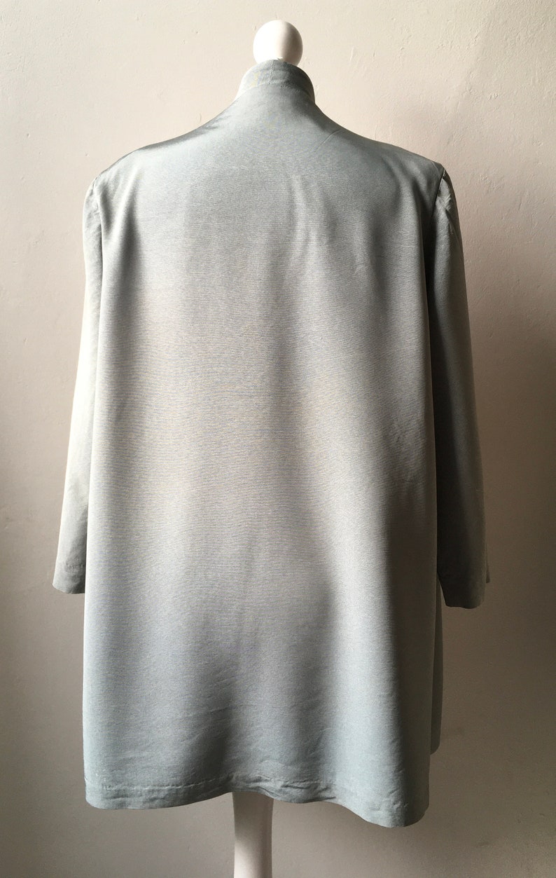 Vintage late 1940s early 1950s Wayne Smith cadet grey blue satin grosgrain edge to edge open fronted swing jacket short coat