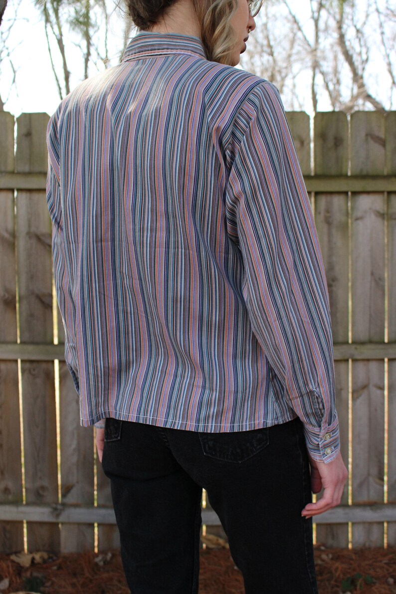 VTG 60s 70s Colorful Striped Button Up with Disco Collar