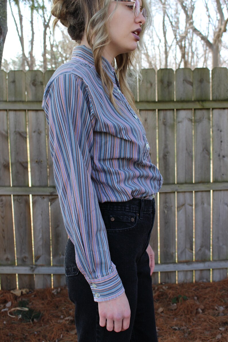 VTG 60s 70s Colorful Striped Button Up with Disco Collar