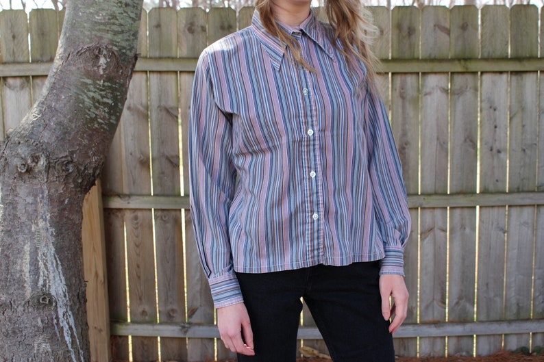 VTG 60s 70s Colorful Striped Button Up with Disco Collar