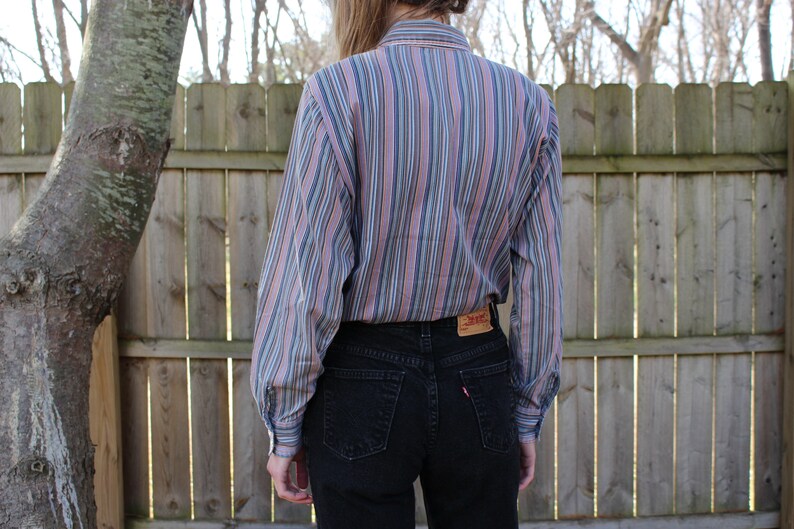 VTG 60s 70s Colorful Striped Button Up with Disco Collar