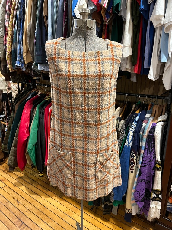 Vtg 60s handmade plaid mod mini dress with pockets