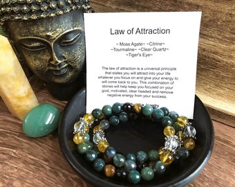 Law of Attraction Energy Gemstone Bracelet - Healing Gemstone Bracelet - Womens Birthday Gift - Positive Energy Bracelet