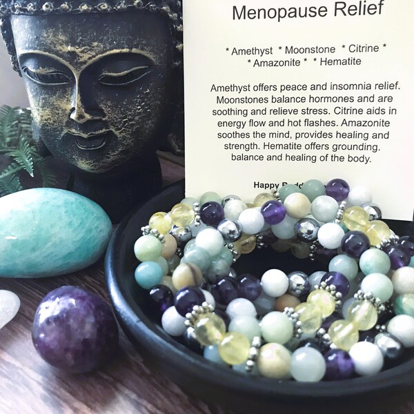 Menopause Relief Gemstone Bracelet - Healing Crystal Bracelet - Womens Birthday Gift - Moonstones, Amethyst, Citrine, Amazonite, Hematite