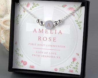 Granddaughter First Holy Communion Personalised Initials Disc Bracelet & gift box
