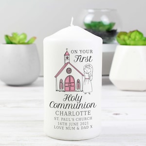 Personalised Girls First Holy Communion Pillar Candle by Cellini Candles