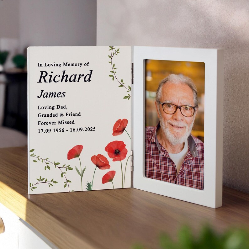Personalized Memorial Photo Frame: Poppy Design, Hinged Wood, 6x4 - Etsy