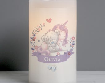 Vela LED de noche personalizada con forma de unicornio y osito de peluche Tiny Tatty de Cellini Candles