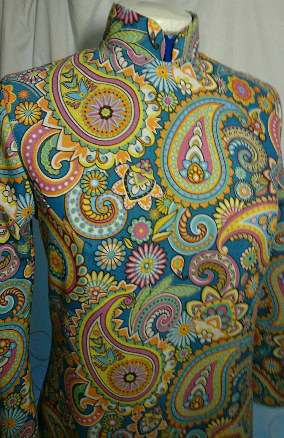 Paisley Patterned Late Sixties Inspired Nehru Collar Dress Etsy Il Fullxfull.919710345 Byg9