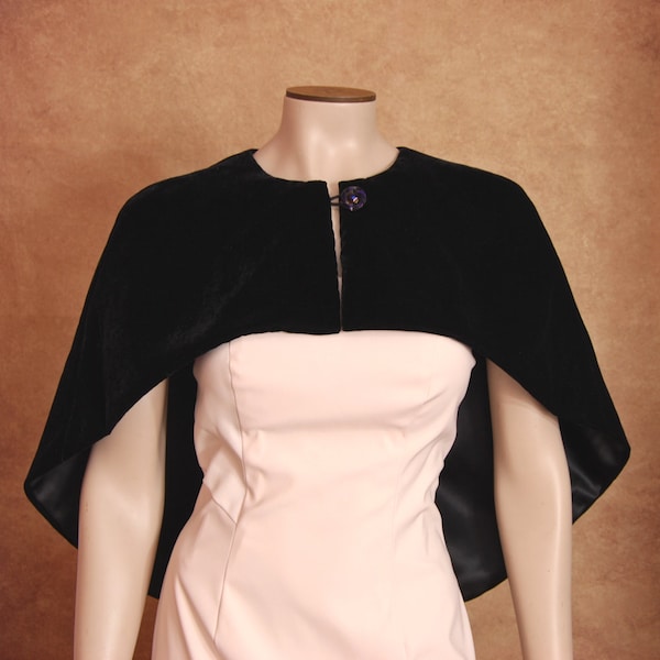 Silk Velvet short Cape Capelet Wrap with glass button