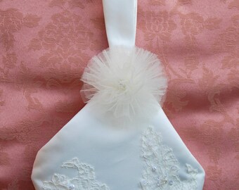 Wedding Bridal handbag wrist bag satin with lace White or Ivory