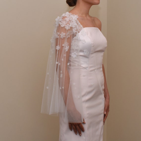 Detachable Tulle sleeve strap with 3D flowers light Ivory Off White