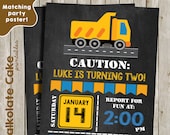 CONSTRUCTION Invitation - Caution Construction Birthday Invite Chalkboard Printable 5x7