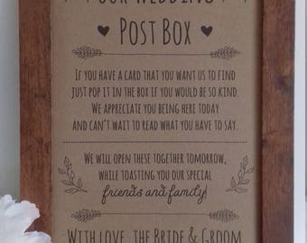 Bride & Groom's Name & Wedding Date A4 Personalised Wedding Post Box Card Sign 