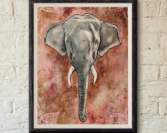 Bohemian Elephant Print | Wall Art | Pastel | Home decor | Valentines | Gold | Bronze | Mandala.