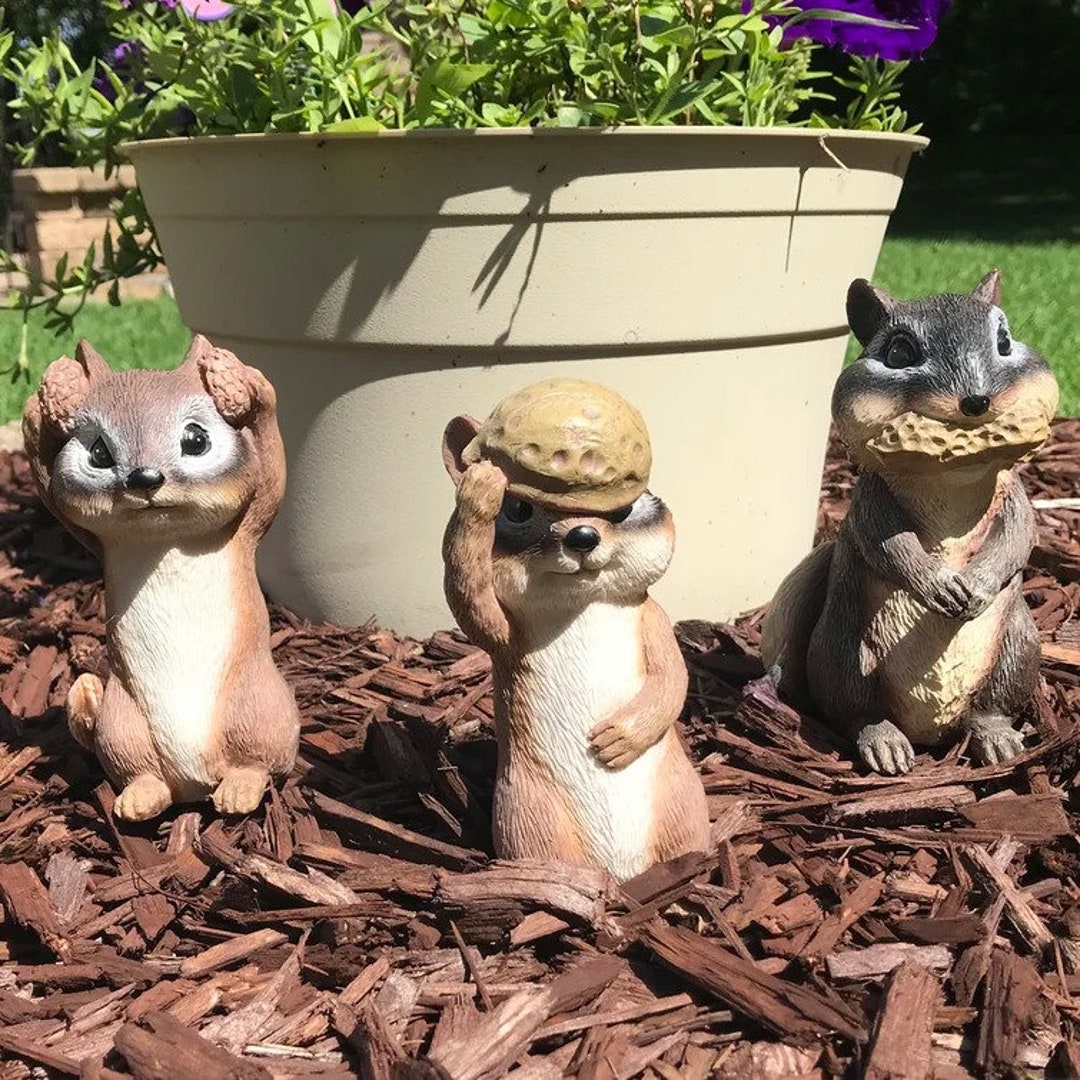Chipmunk 3 Piece Statue Set set of 3 Fairy Garden - Etsy