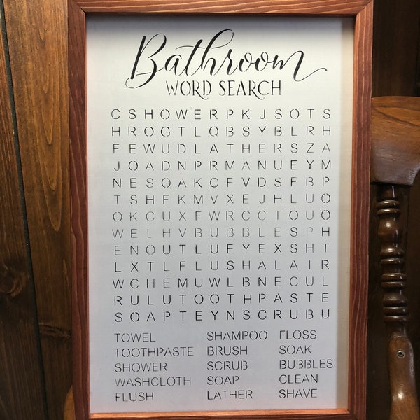 Bathroom word search,bathroom wall decor,word search signs,farmhouse rustic,washroom decor,bathroom decor,housewarming gifts,funny bathroom