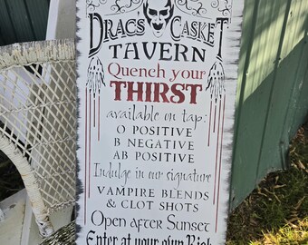 Vampire Sign home decor Gothic dracs casket Dracula gift goth black white red  tavern bar sign wooden handpainted