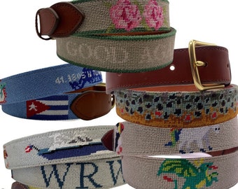 Personalized Needlepoint Groomsmen Belts: Handcrafted Style for Your Wedding Party!
