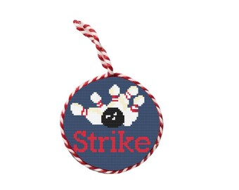 Stitch Kit - Sport Needlepoint Bowling Ornament Pattern DIY, 4" needlepoint ornament - Instant Download!"